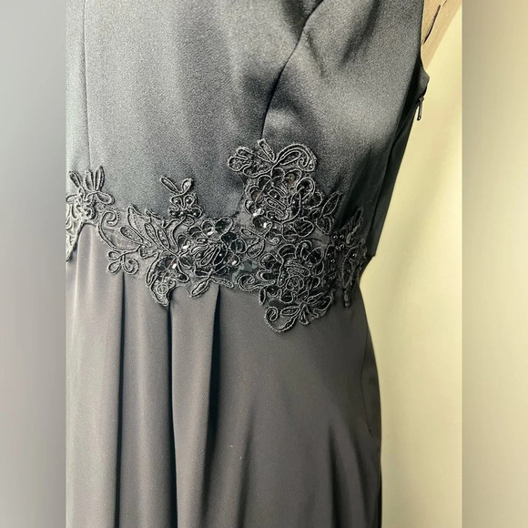 Donna Morgan Black Formal Evening Midi Dress sz 10 Sequins Embroidered Chiffon - Picture 3 of 8
